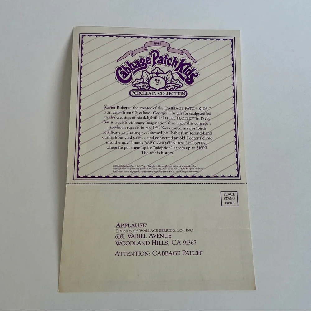 1984 Applause Cabbage Patch Kids 16" Porcelain Doll Jessica Louise Original Box💖 - Picture 11 of 16